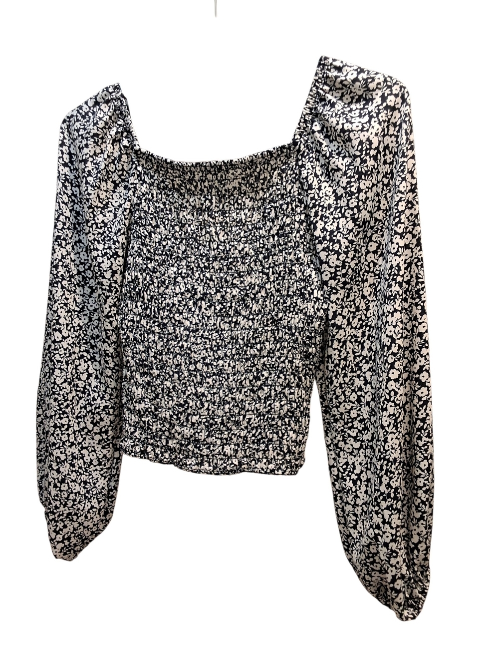 Sienna Sky Black & White Smocked Floral Square Neck Blouse